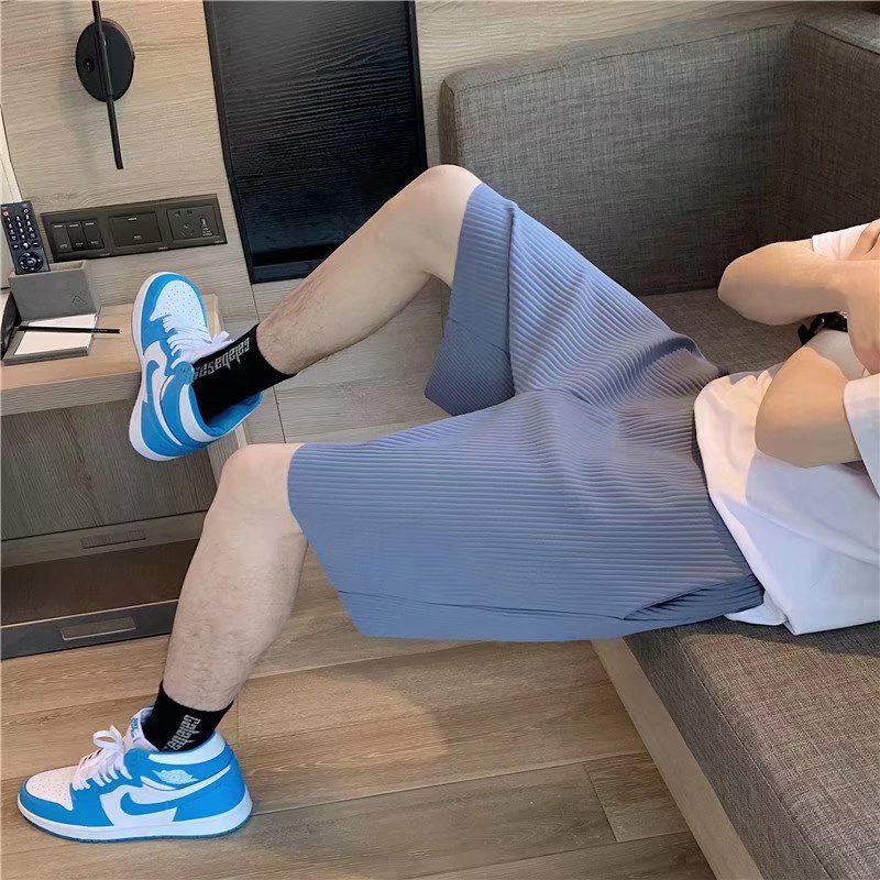 Quần Short Thể Thao Vải Lụa Lạnh Xếp Ly Màu Trơn Nhanh Khô Thời Trang Mùa Hè Cho Nam