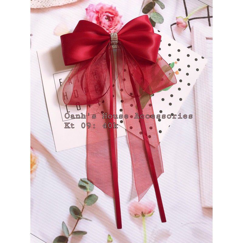 Kẹp tóc nơ tiểu thư phối voan đính đá - Gấu bự shop