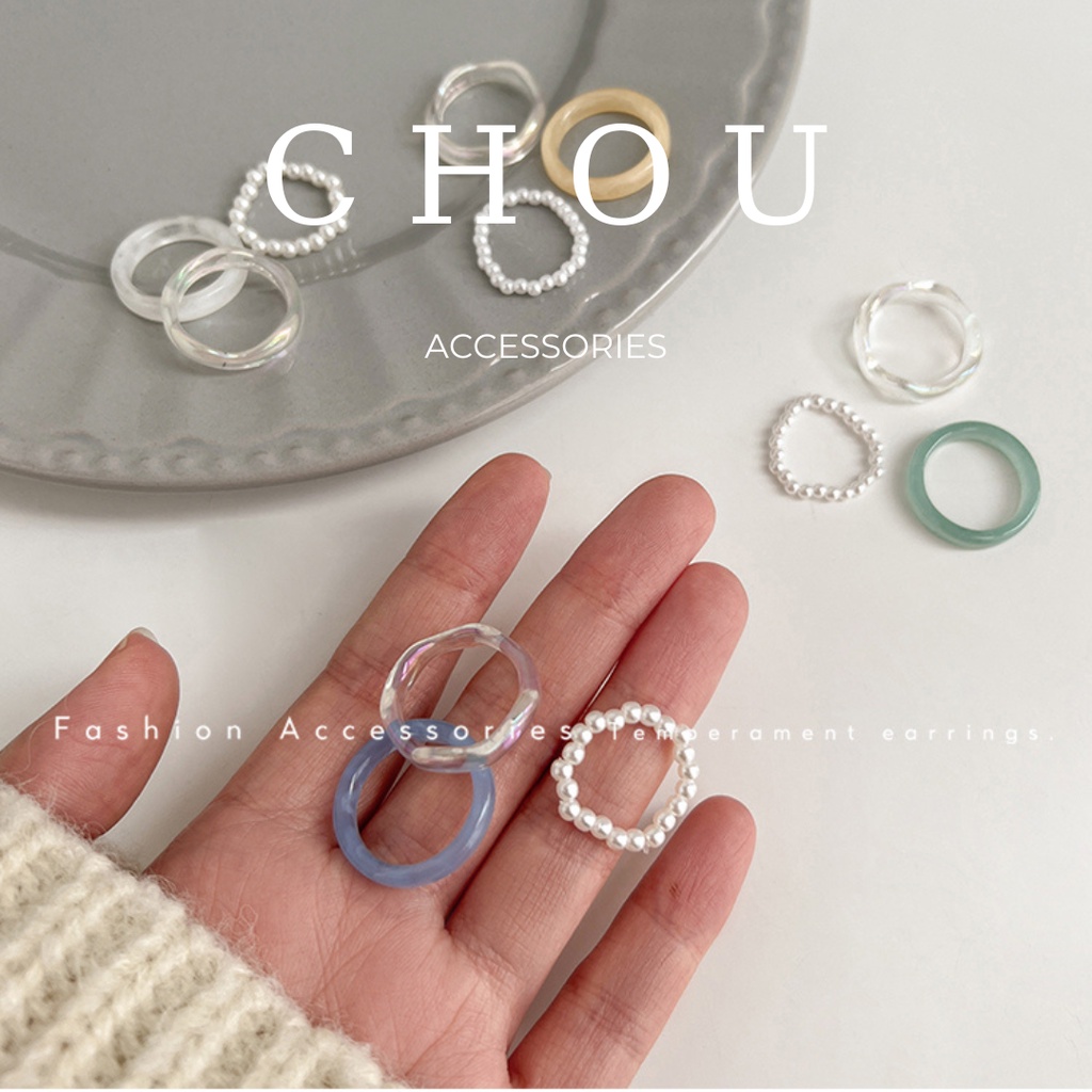 Set 3 Nhẫn Nhựa Phối Ngọc | CHOU ACCESSORIES |