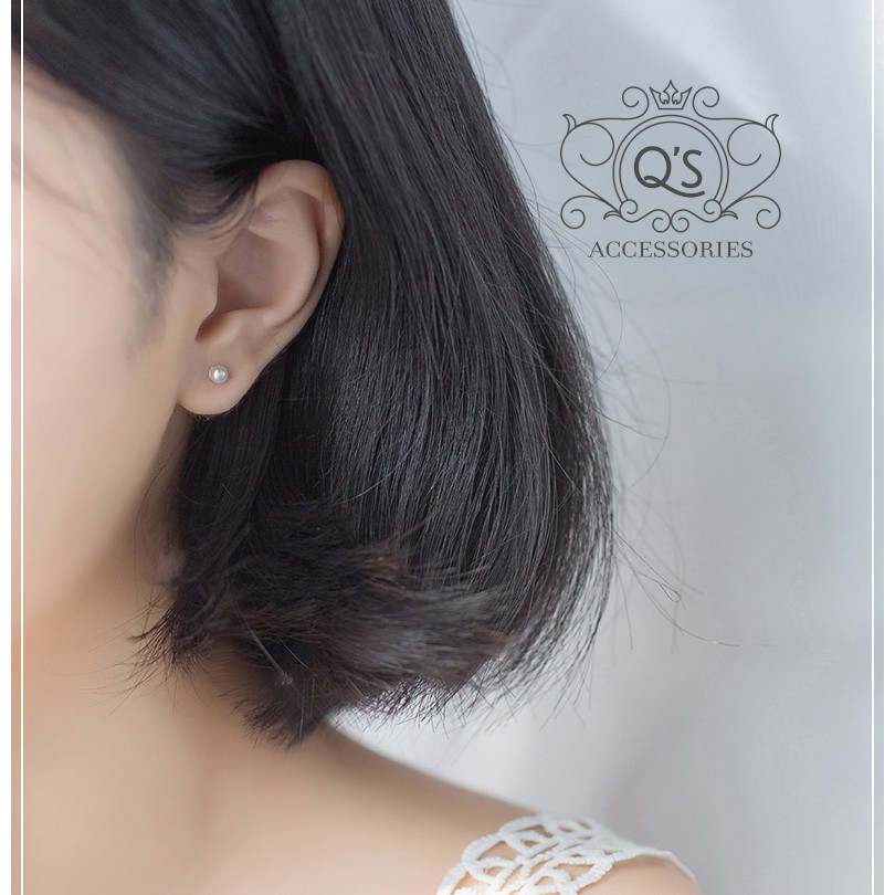 Bông tai bạc 925 ngọc trai nhân tạo khuyên nụ trơn mini tròn tối giản S925 PEARL Silver Earrings QA SILVER EA200801