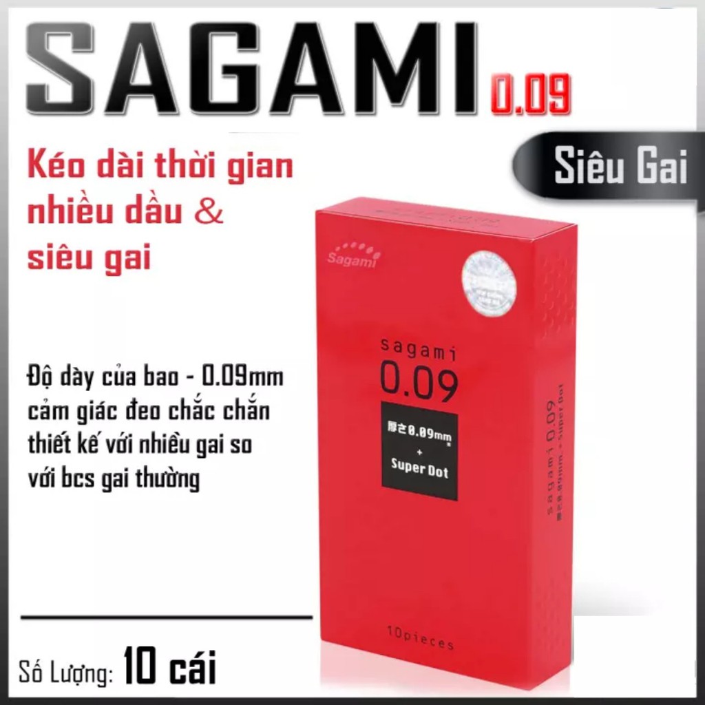 [ CHÍNH HÃNG ] - Bao cao su Sagami Super Dot 009, siêu gai kích thích khoái cảm, kéo dài thời gian - hộp 10 cái