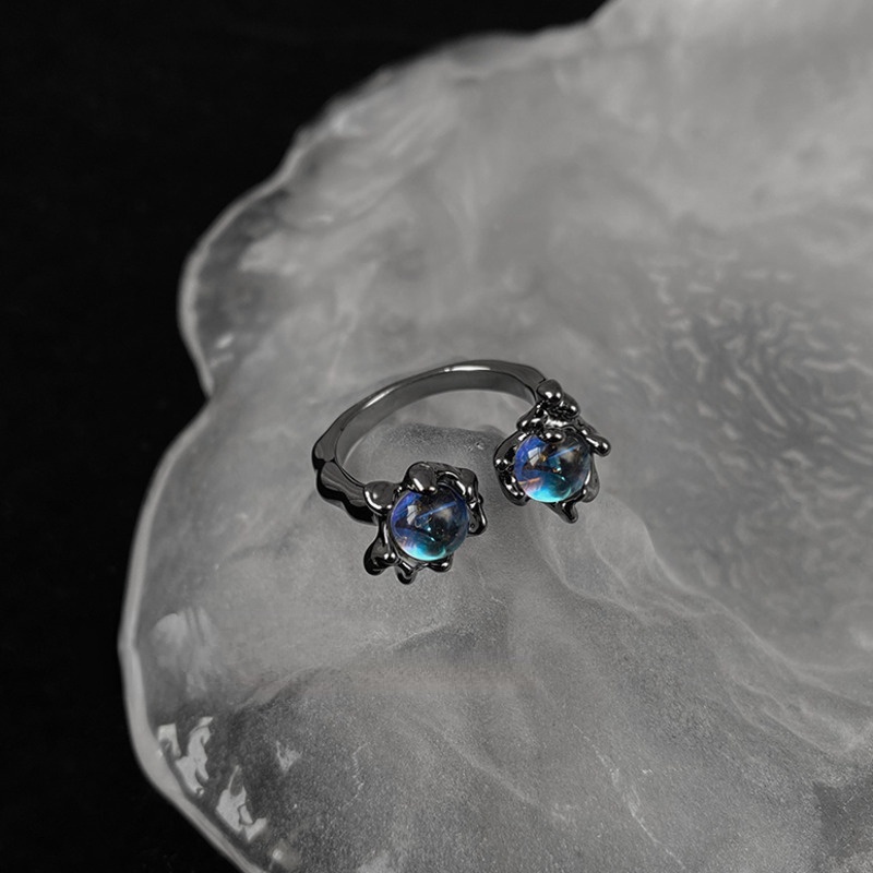 Nhẫn Hở Đính Đá Opal Sang Trọng Phong Cách hip hop Cho Nữ