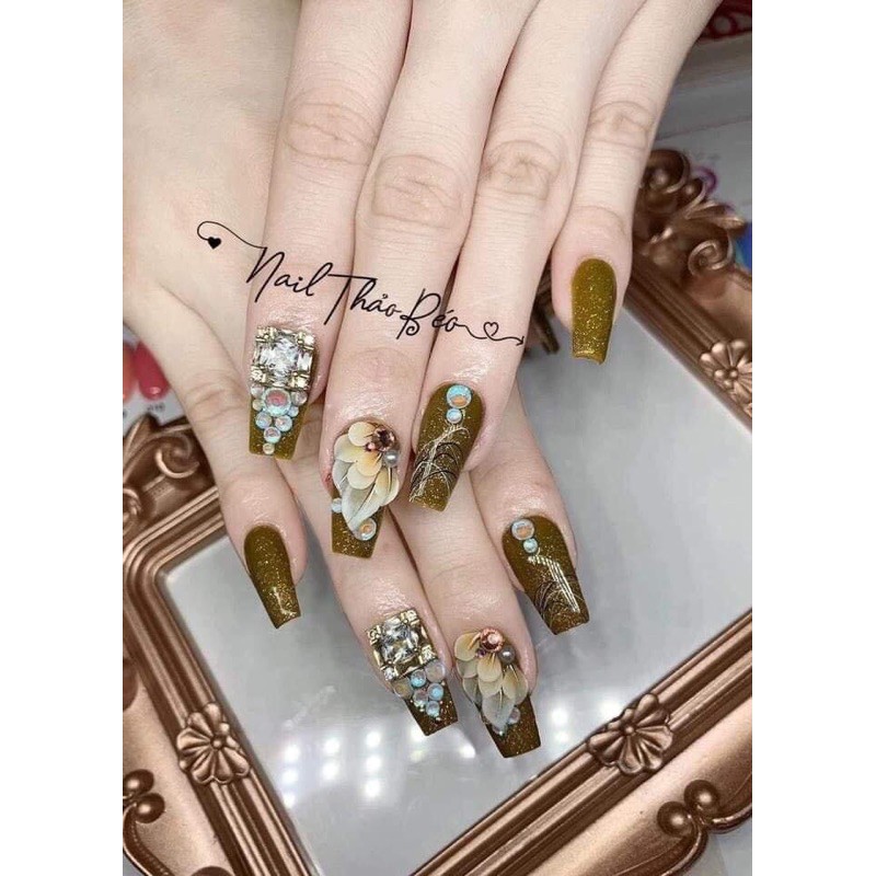 Hoa bột - Hoa góc ôm full móng SHOP NAIL HUYỀN ANH