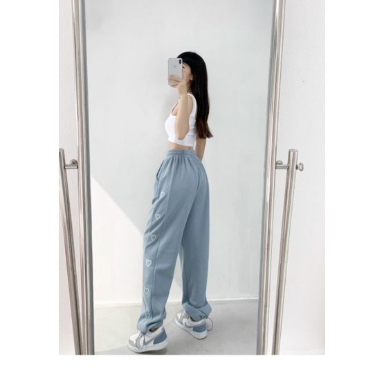 Quần Jogger Tim Cạnh Nữ  Quần ống rộng chốt gấu UZALLANG Xanh /Ghi /Đen