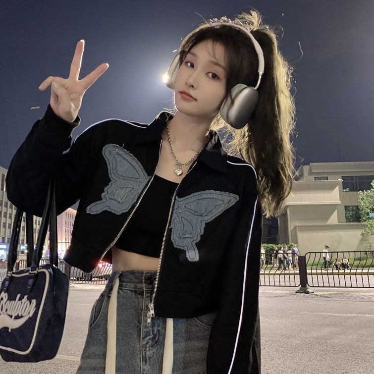 Áo Khoác Ngắn Thêu Hình Bướm Thời Trang Mùa Thu Mới 2022 Phong Cách Mỹ Cho Nữ