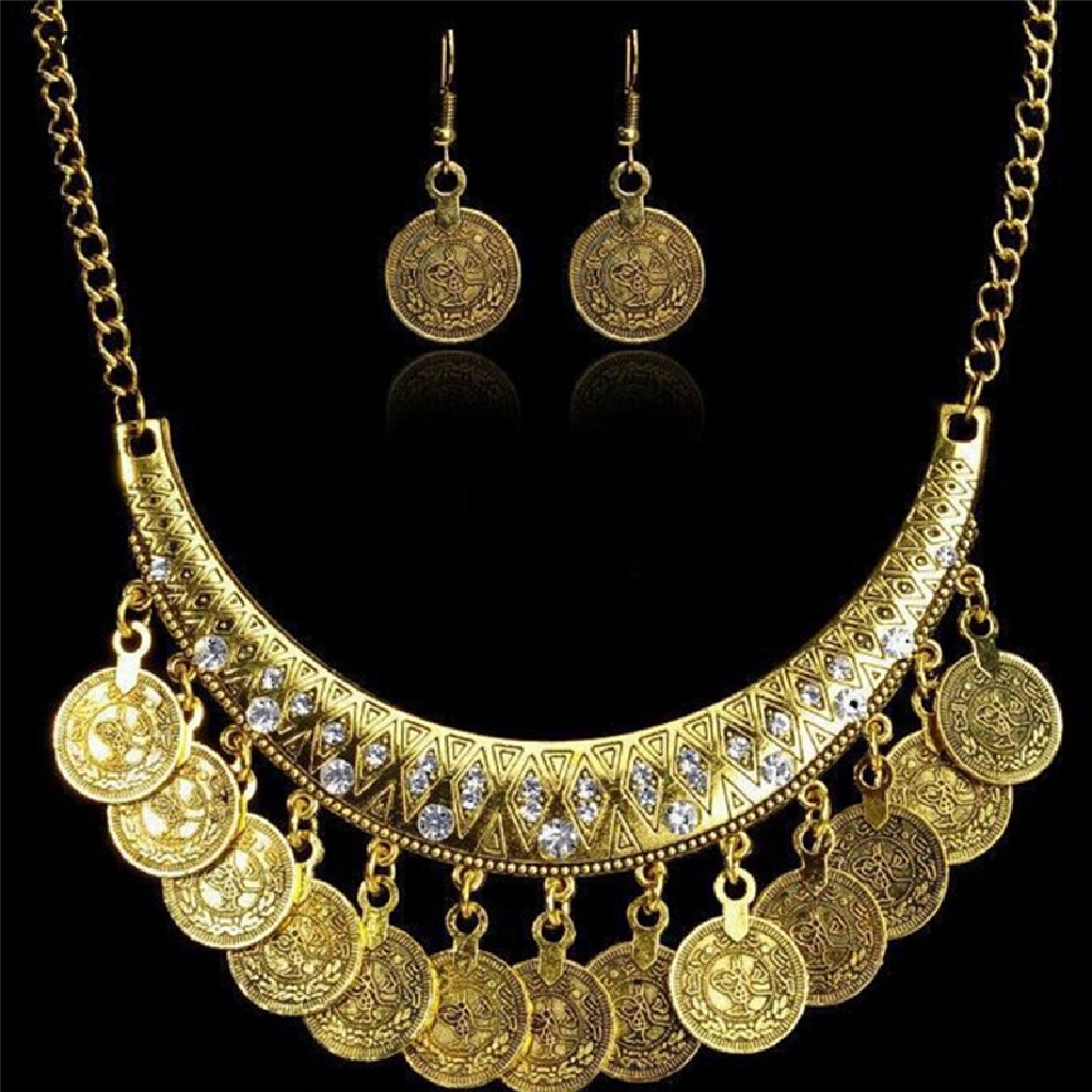 1 Set Vòng cổ Và Bông Tai Hình Đồng Xu Bằng Kim Loại Thời Trang Dành Cho Nữ