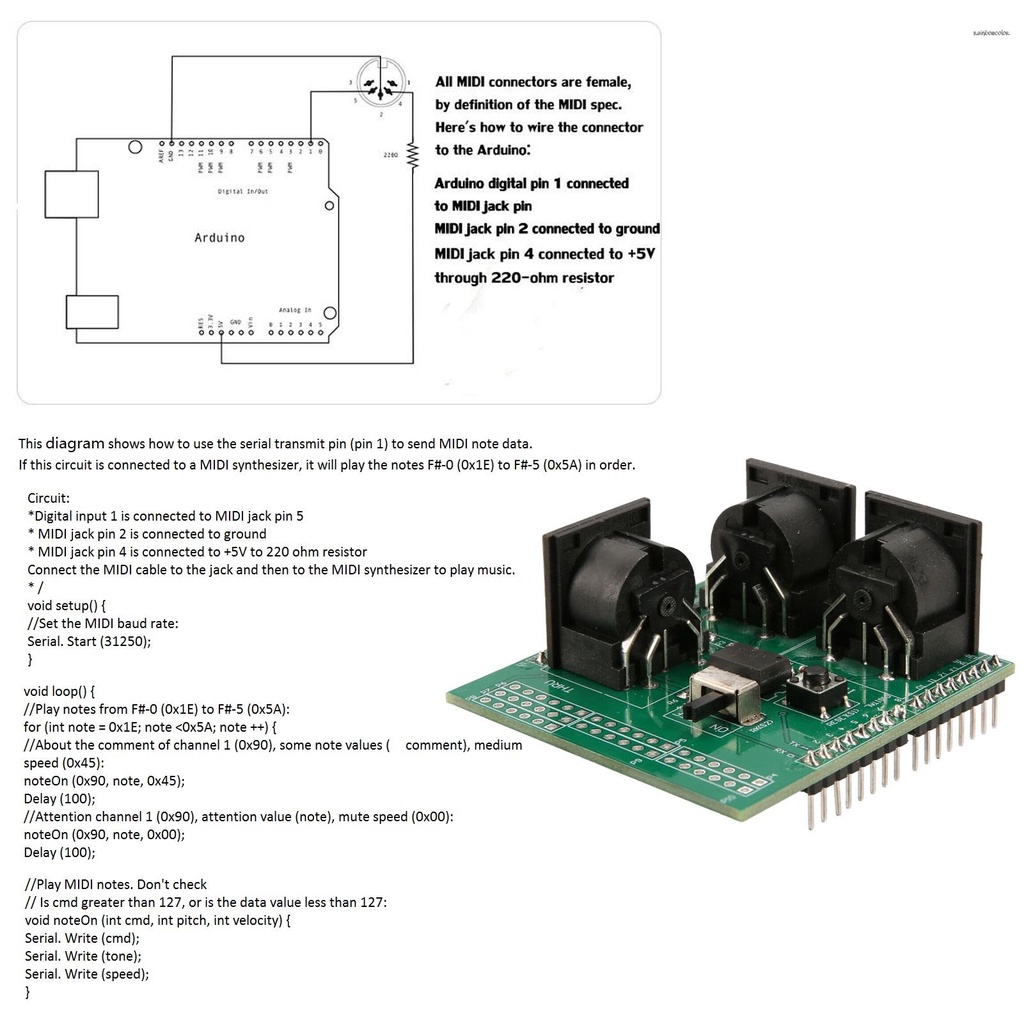 Bảng Mạch Tiếp Hợp Giao Diện Midi Kỹ Thuật Số Cho Arduino