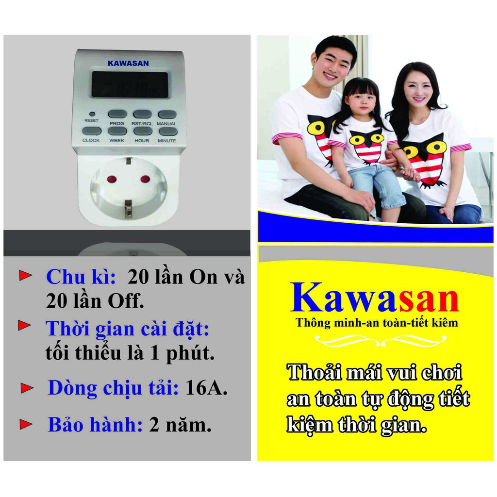 Ổ Cắm Hẹn Giờ Điện Tử On/Off Kawasan KW-TGE2B
