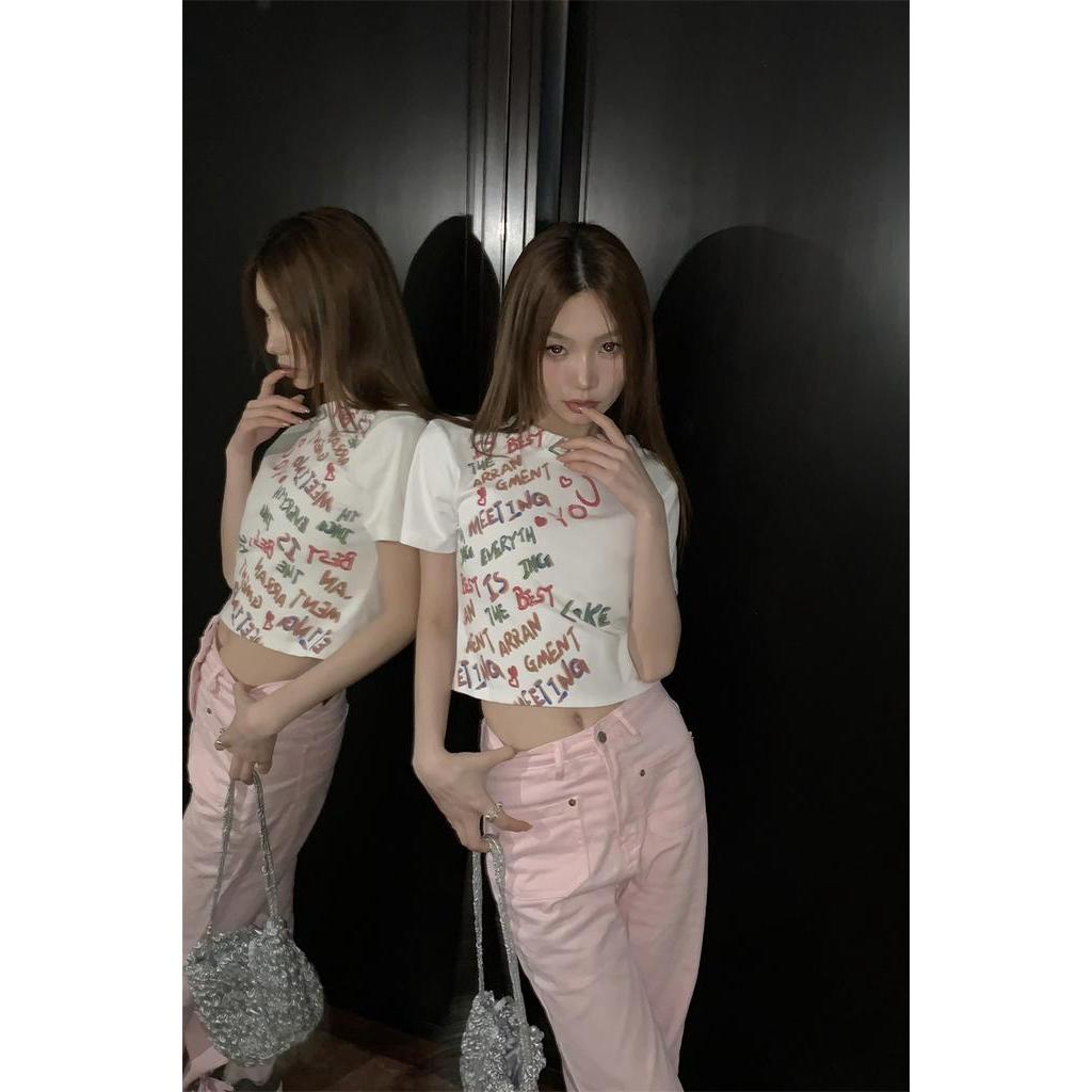 64251 Áo Thun Tay Ngắn Dáng Ôm Vừa Vặn Họa Tiết Graffiti