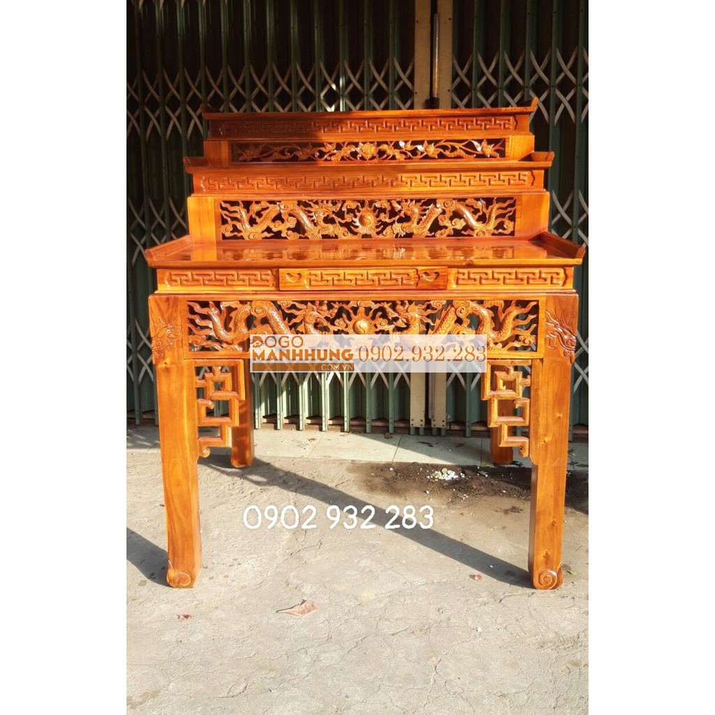 Bàn thờ 3 tầng gỗ tràm 1m27 chân vuông 10- Xưởng gỗ Mạnh Hùng