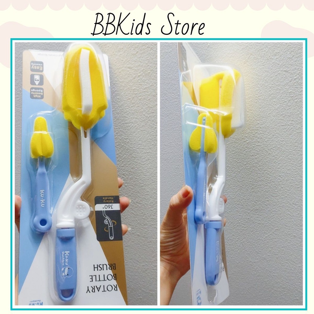 Cây rửa bình sữa mút xốp xoay 360 độ, cọ rửa bình sữa kuku |BBkids_store
