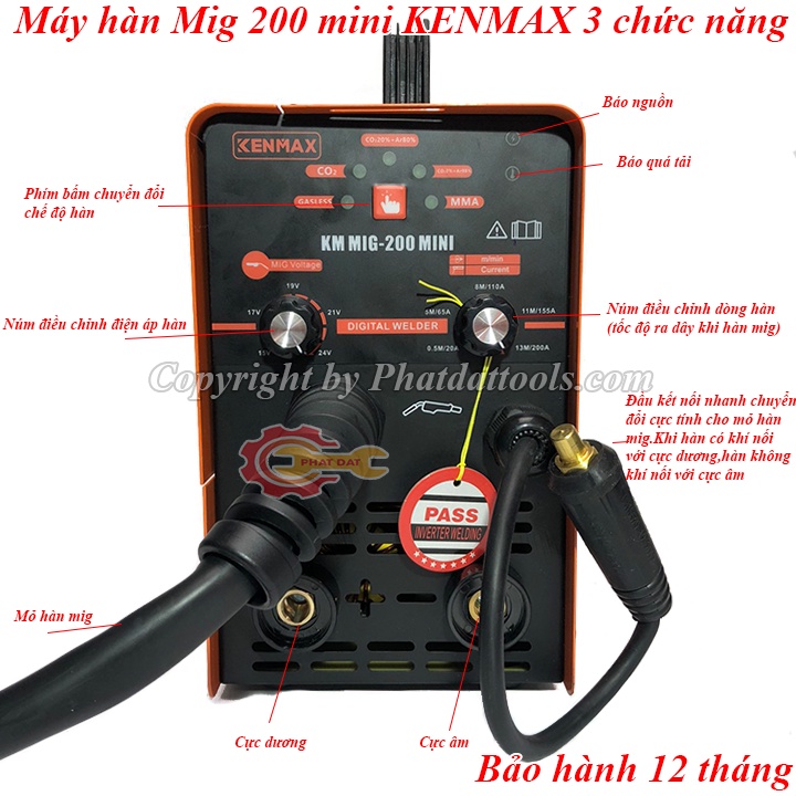 Máy hàn mig 200 mini KENMAX 3 chức năng-Máy hàn Mig không dùng khí-Công nghệ Nhật Bản-Đầy đủ phụ kiện-Bảo hành 12 tháng