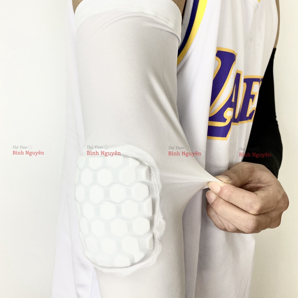 Băng bảo vệ Đầu Gối - Khuỷu Tay bóng rổ có Đệm Tổ Ong (1 chiếc) màu đen trắng chống tuột loại dài ngắn đàn hồi tốt khớp