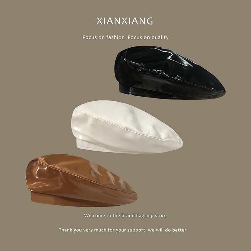 Mũ Beret Bằng Da Pu Bóng Phong Cách Anh Quốc Thời Trang Xuân Hè Cá Tính Cho Nữ