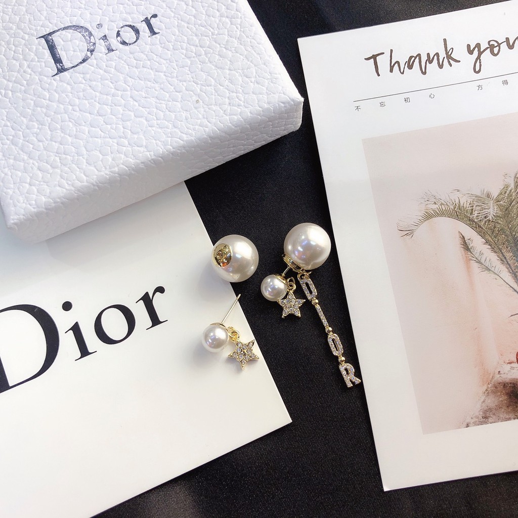 DIOR Cặp Bông Tai Thời Trang Bằng Hợp Kim Có Đính Đá Đầy Cá Tính