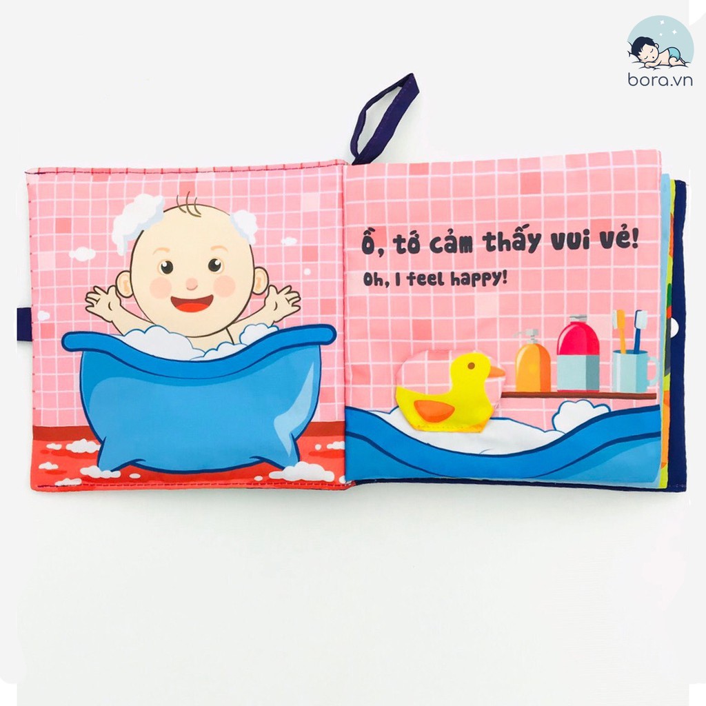 Sách vải song ngữ đa tương tác cho bé [Kích thước 18x18cm 12 trang, an toàn tuyệt đối cho bé]