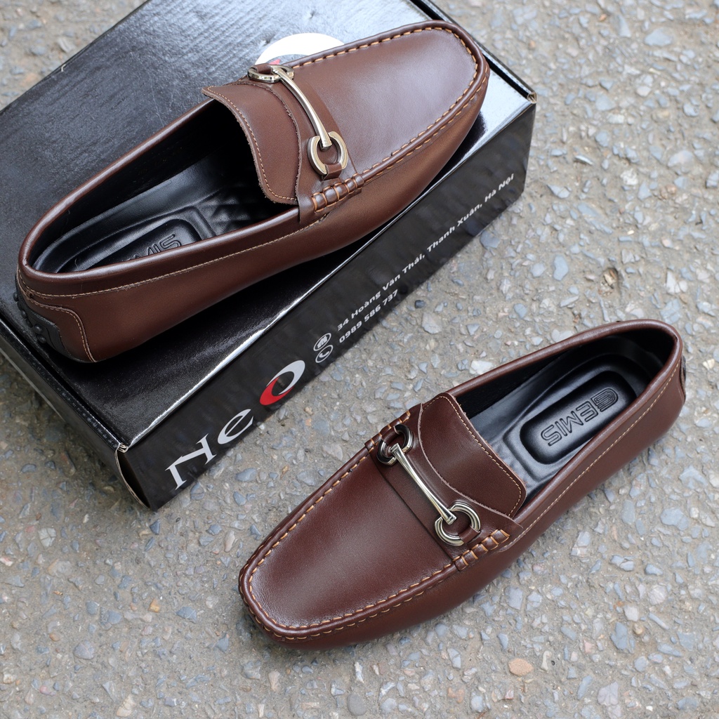 Giày lười nam da bò đẹp màu nâu, đai ngang kim loại - 4435na