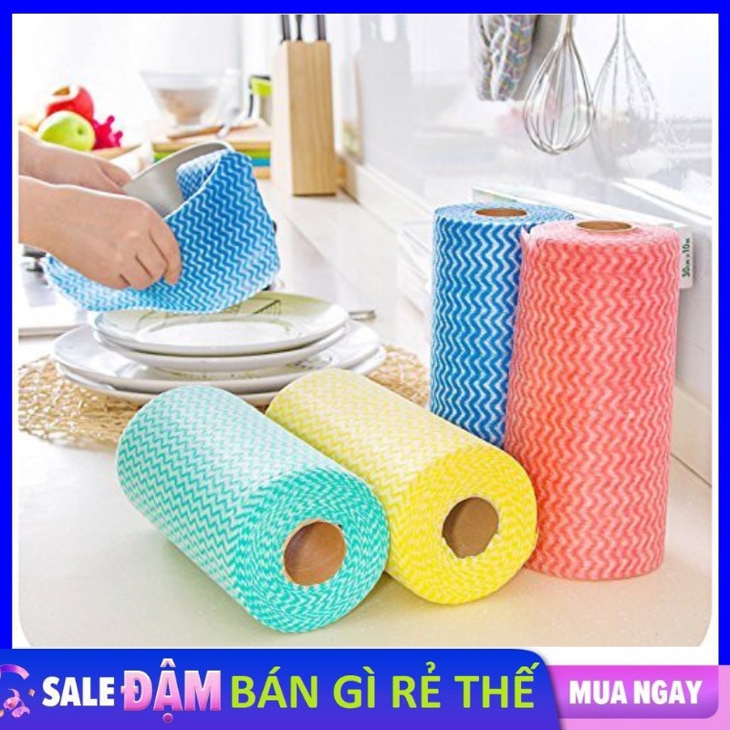 Cuộn Giấy Lau Đa Năng, Khăn lau bếp Vải Không Dệt tiện dụng 50 tờ, cuộn khăn vải lau bếp sọc nhiều màu