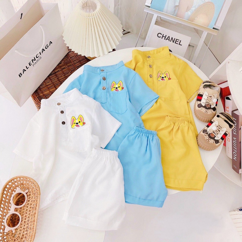 Bộ đồ bé trai cộc tay vải đũi quần đùi cho trẻ mặc đi chơi  Quần áo trẻ em cho bé từ 6-25kg