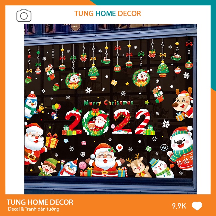 Decal trang trí giáng sinh dán cửa kính hình cây thông ông già noel TUNG HOME DECOR GS2022