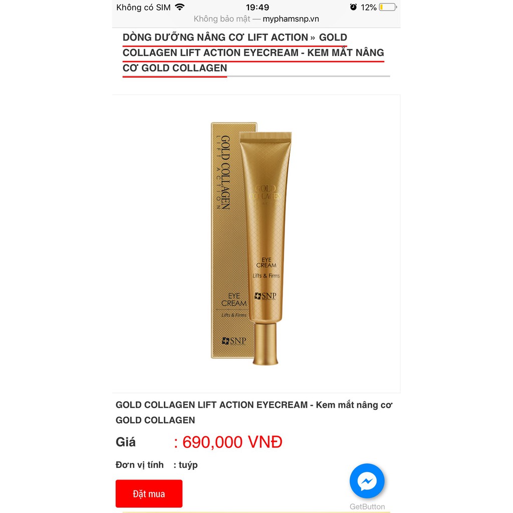 Kem mắt nâng cơ GOLD COLLAGEN LIFT ACTION EYECREAM SNP