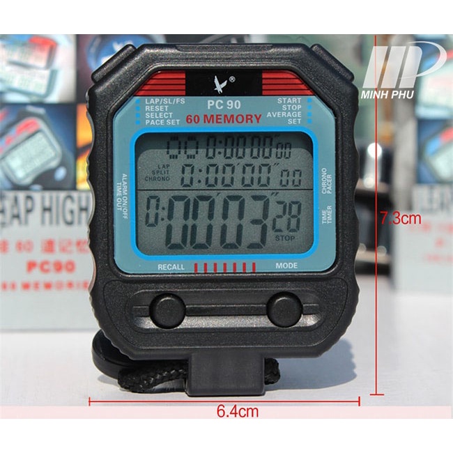 Đồng hồ bấm giờ thể thao PC90 60LAP ⚡ Đồng hồ bấm giây độ chính xác 1/100s - pin lithium siêu bền - bộ nhớ 60 LAP