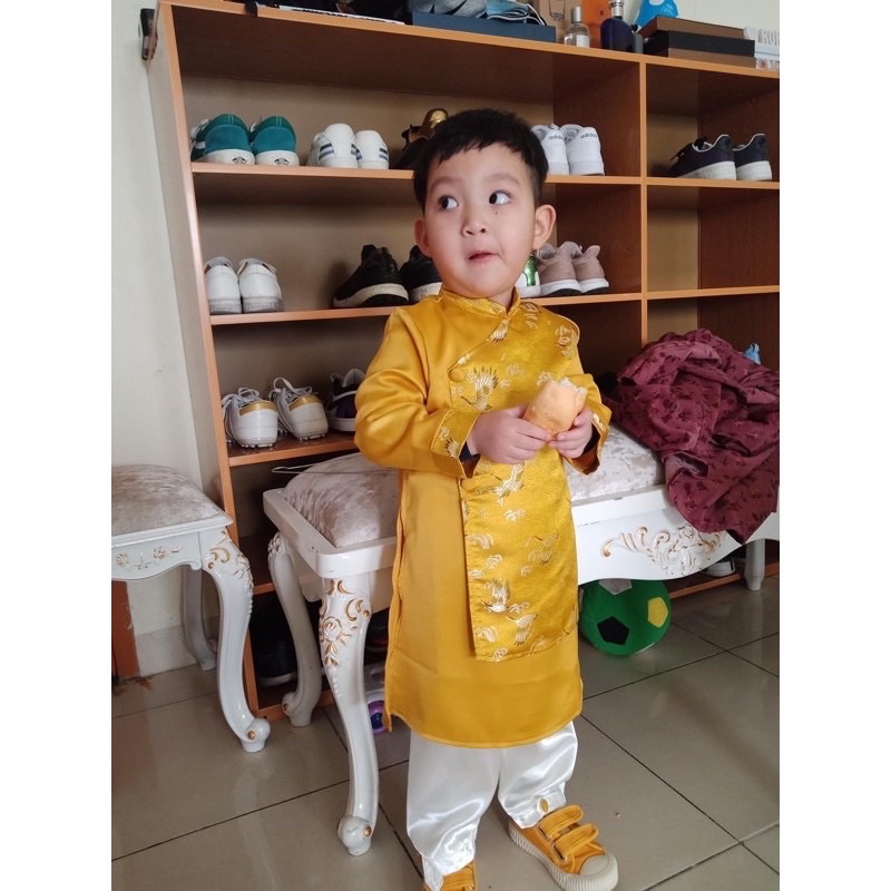 Set áo dài Tết gấm cao cấp bé trai (kèm quần)