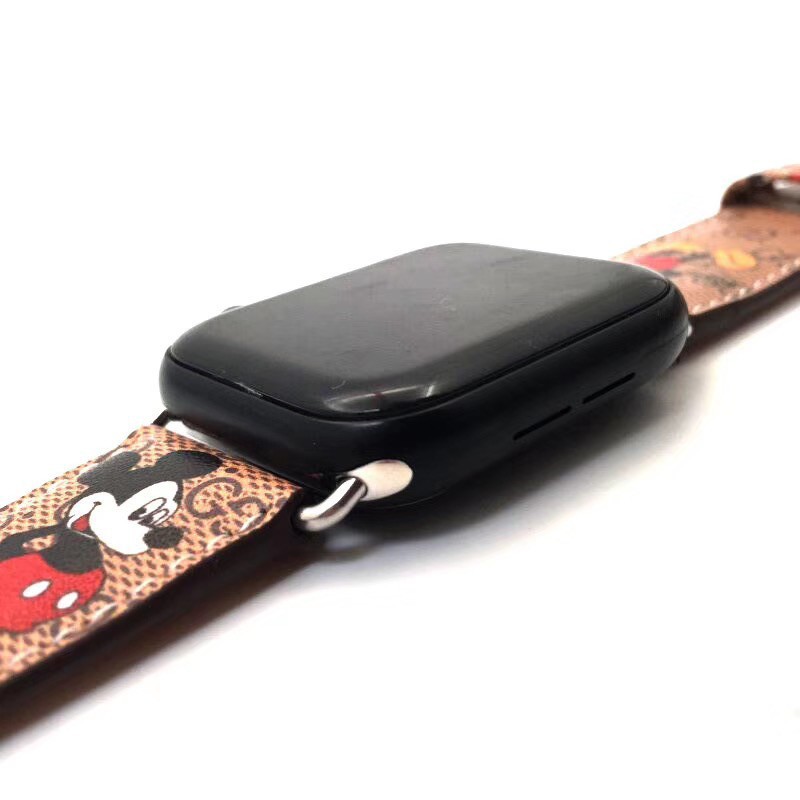 Dây da họa tiết chuột mickey thích hợp cho đồng hồ apple 44mm 42mm 38mm 40mm t500 iwatch series 6 se 2 3 4 5