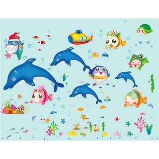 Combo 2 decal dán tường cá heo