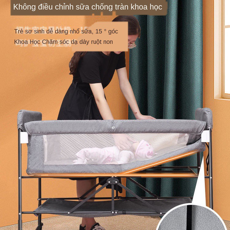 GhếTăng giường cũi trẻ em bb di động có thể gấp lại cho sơ sinh khâu lớn trong nhỏ phong cách Châu Âu