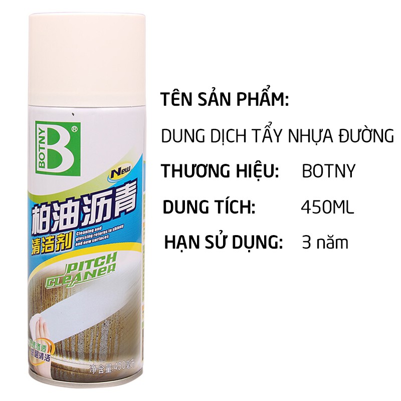 Dung dịch tẩy rửa nhựa đường BOTNY Pitch Cleaner,bình xịt làm sạch nhựa đường,vết dầu mỡ,bùn đất bám trên xe hơi-B-1108