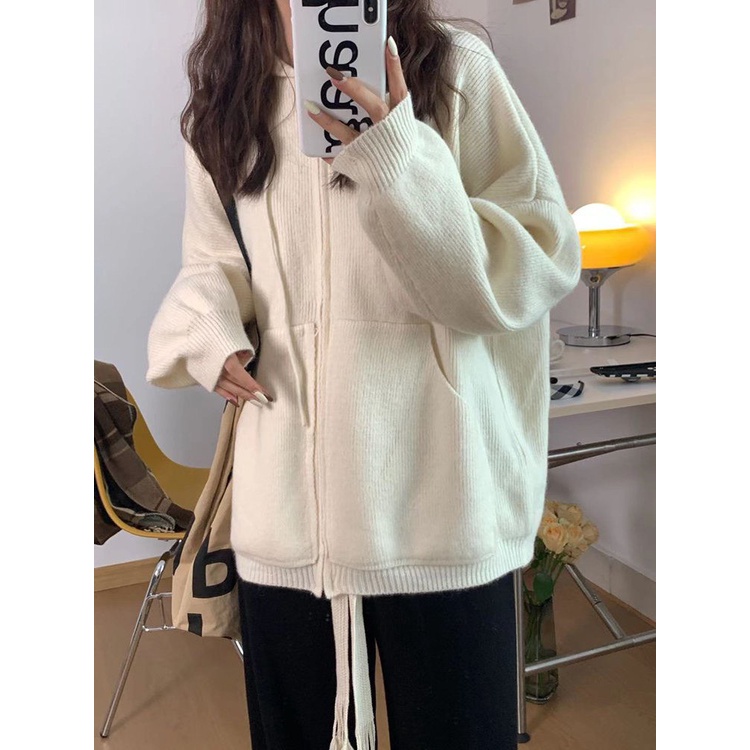 Áo khoác len tăm nam nữ dài tay mũ trùm dây rút form rộng ♥ Hoodie nỉ zip nhiều màu pastel ♥ | BigBuy360 - bigbuy360.vn