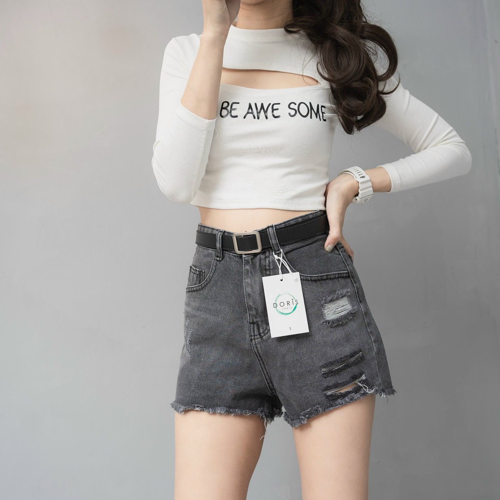 Quần short jean nữ lưng cao xước rách cá tính Anngo - AT88 | BigBuy360 - bigbuy360.vn