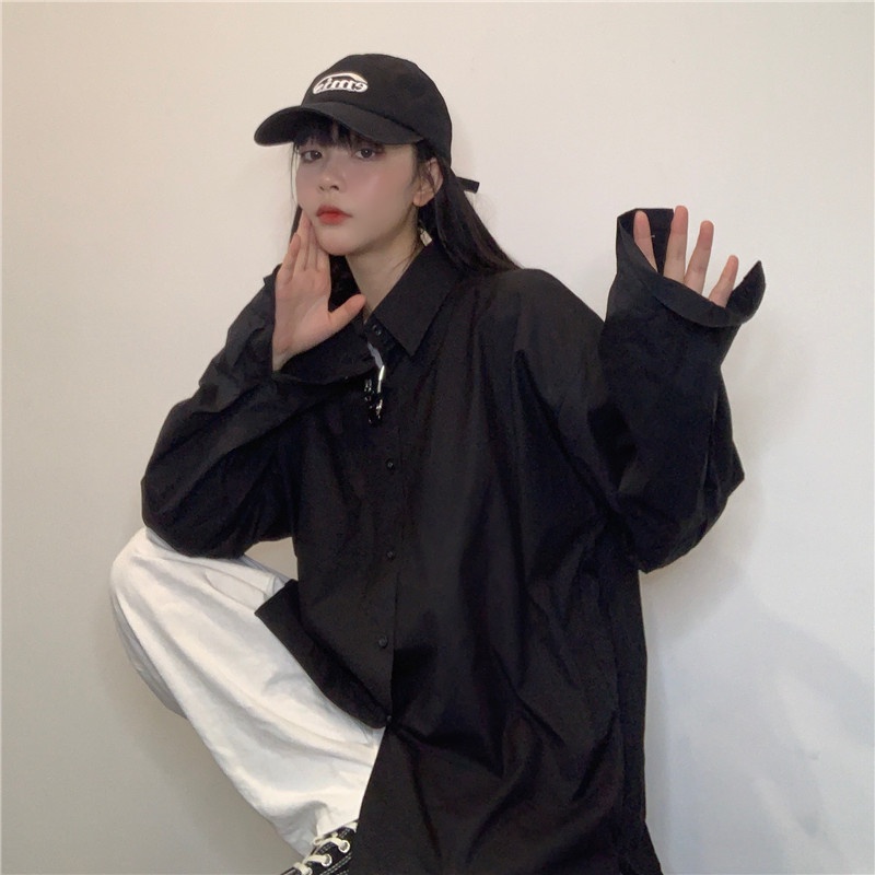 Áo sơ mi nam nữ tay dài form rộng unisex màu trắng - đen cotton Yinxx ASM03