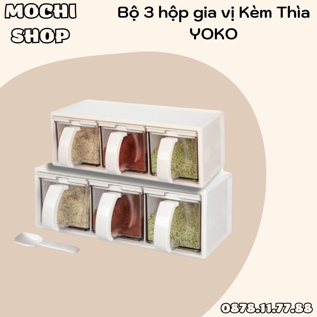 Bộ 03 Hộp Đựng Gia Vị Nhà Bếp INOCHI Yoko Nhật Bản - Thiết Kế Nhỏ Gọn, Nắp Kín Giúp Kháng Khuẩn Tốt