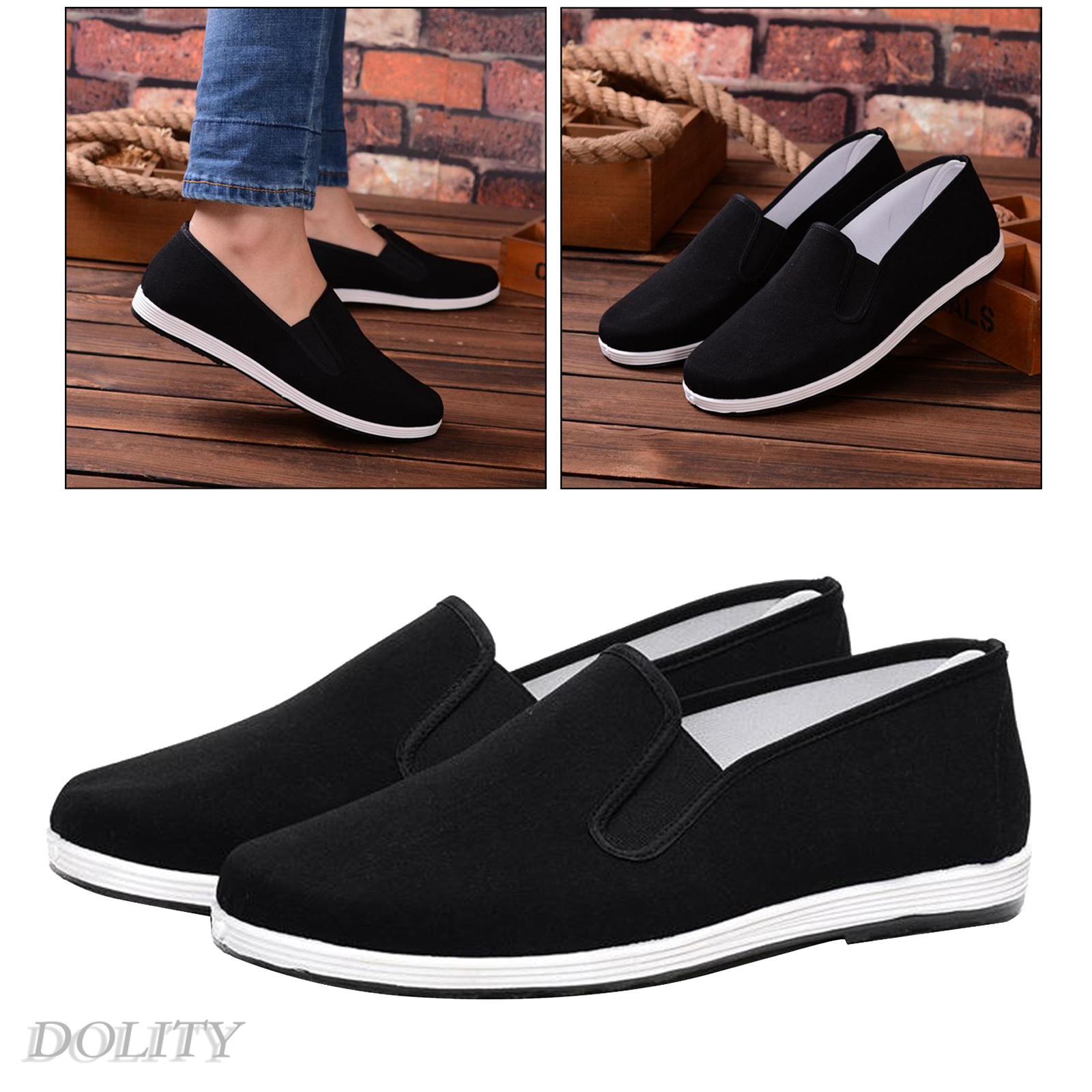 [DOLITY]Chinese Traditional Cotton Cloth Shoes Kung Fu Tai Chi Shoes Oxford Sole Unisex Black Size 39-44 for Men Outdoor Sports