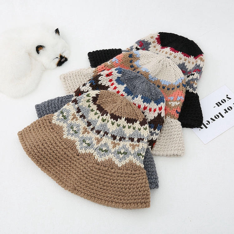Nón đan len dày thời trang thu đông màu sắc hoang dã phong cách Hàn Quốc dành cho nữ