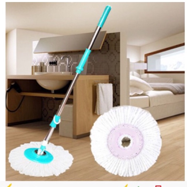 CÂY LAU NHÀ 360 ĐỘ - THÂN GẬY INOX Bông lau sợi cottong