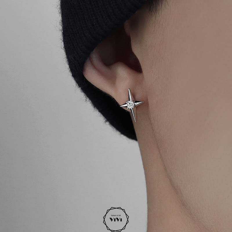 Bông tai bạc nam sao chổi Oriental – khuyên tai bạc ViVi_Gift