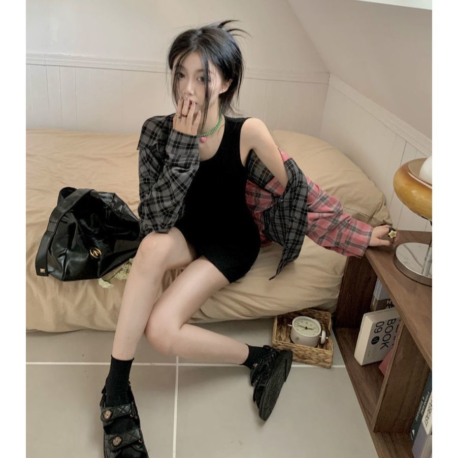 Áo Sơ Mi Chống Nắng Tay Dài Dáng Rộng Họa Tiết Sọc Caro Thời