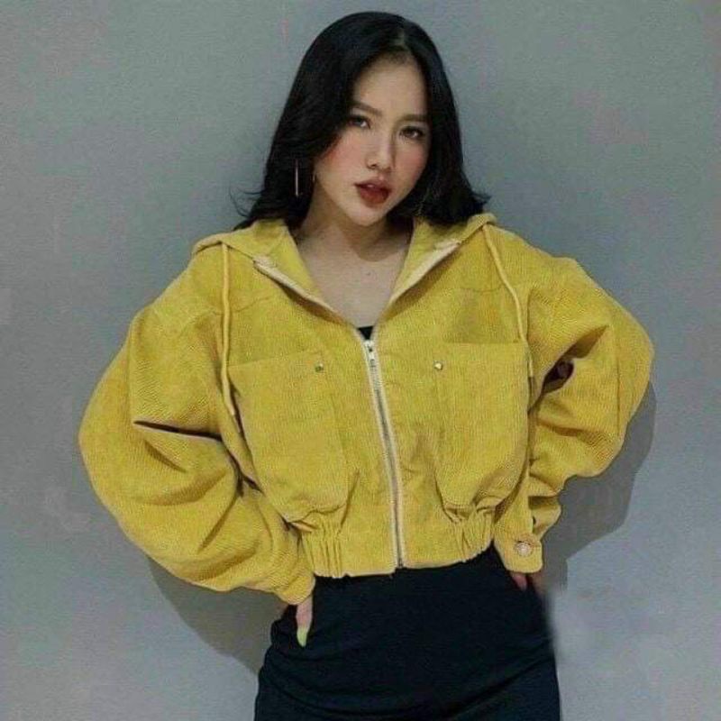 ÁO KHOÁC NHUNG NỮ KHÓA ZIP , KIỂU CROPTOP CÁNH DƠI , NÓN , TÚI VUÔNG