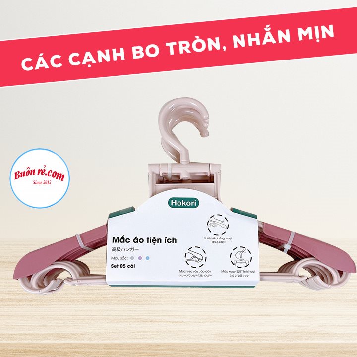 Set 10 móc treo quần áo người lớn Hokori cao cấp (2832) nhựa Việt Nhật -Mắc nhũ treo quần áo, móc phơi đồ  -br01461-1