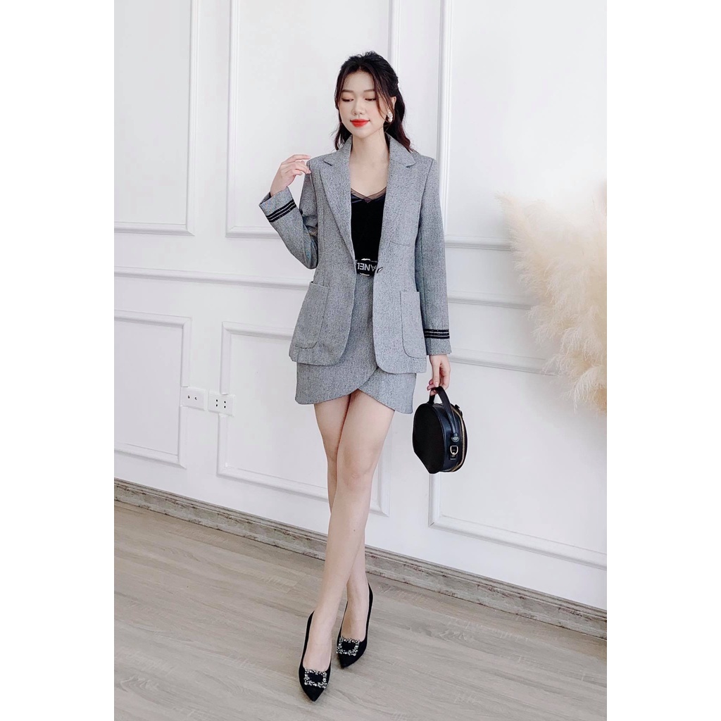 Set áo vest và chân váy kèm belt thanh lịch - S3925
