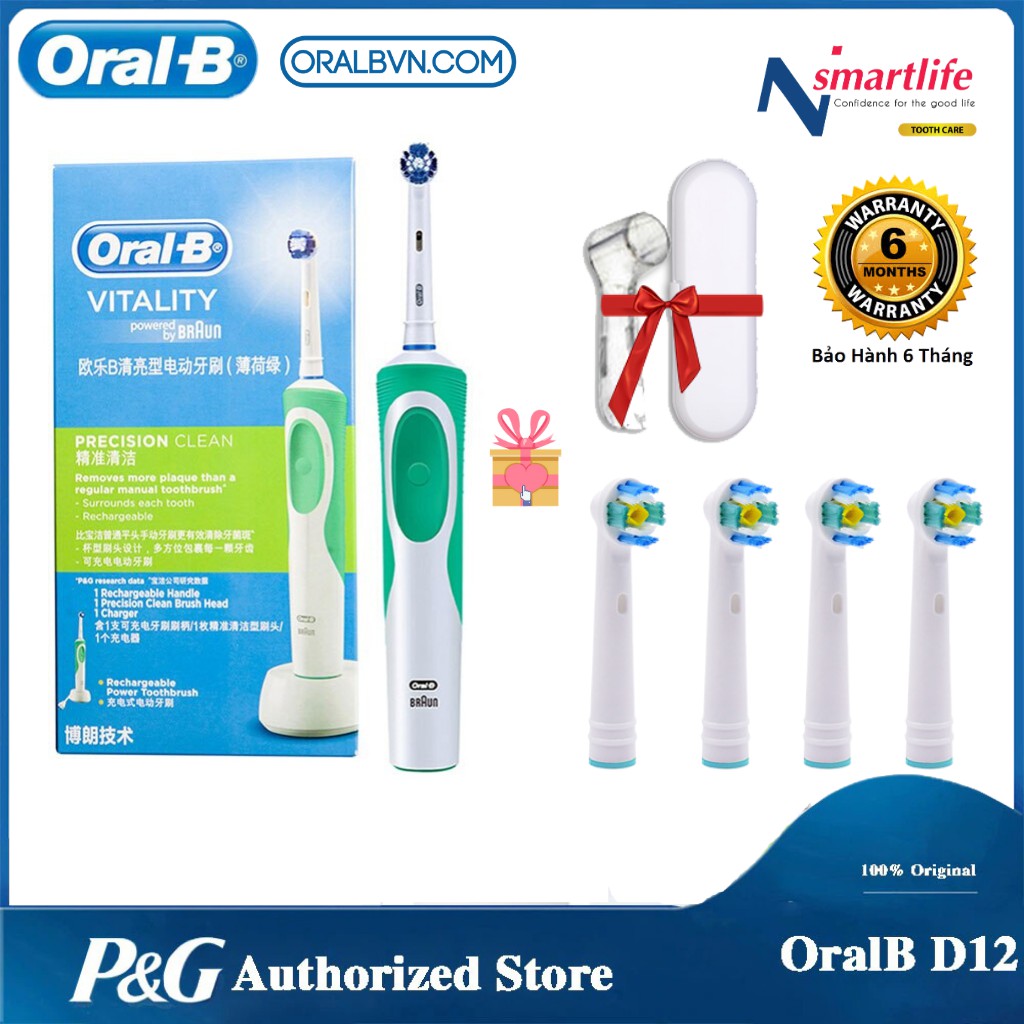 Bàn chải điện đánh răng tự động Oral-B D12 xanh lá làm sạch răng, hạn chế viêm nướu chính hãng