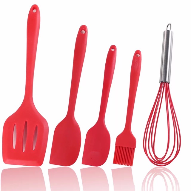 [THANH LÝ] Bộ 5 chổi phới spatula silicon đỏ