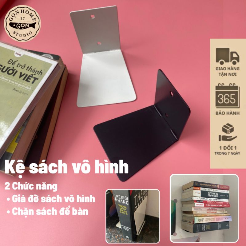 Kệ sách vô hình-Chặn sách kim loại chữ L để bàn(nhỏ gọn,chắc chắn chịu lực,kệ gắn tường trang trí độc đáo,tối giản)
