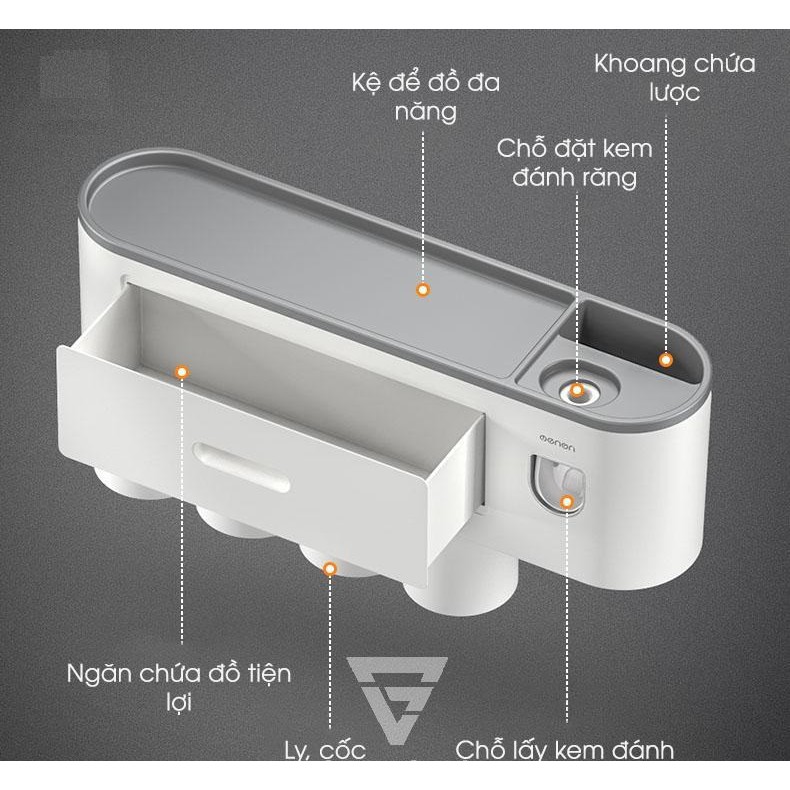 Kệ Phòng Tắm Thông Minh OENON Kèm Cốc Hút Từ Tính Có Nhả Kem Đánh Răng Tự Động Lắp Đặt Dính Tường - OEKEM02