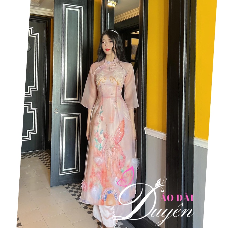 Áo dài cách tân 4 tà đính kết hình THIÊN THẦN siêu đẹp mẫu cover thiết kế