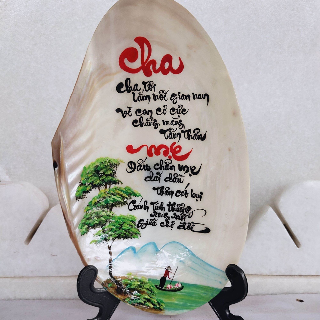 Thư pháp trên vỏ ngọc trai tự nhiên,, viết thư pháp theo yêu cầu quý khách hàng