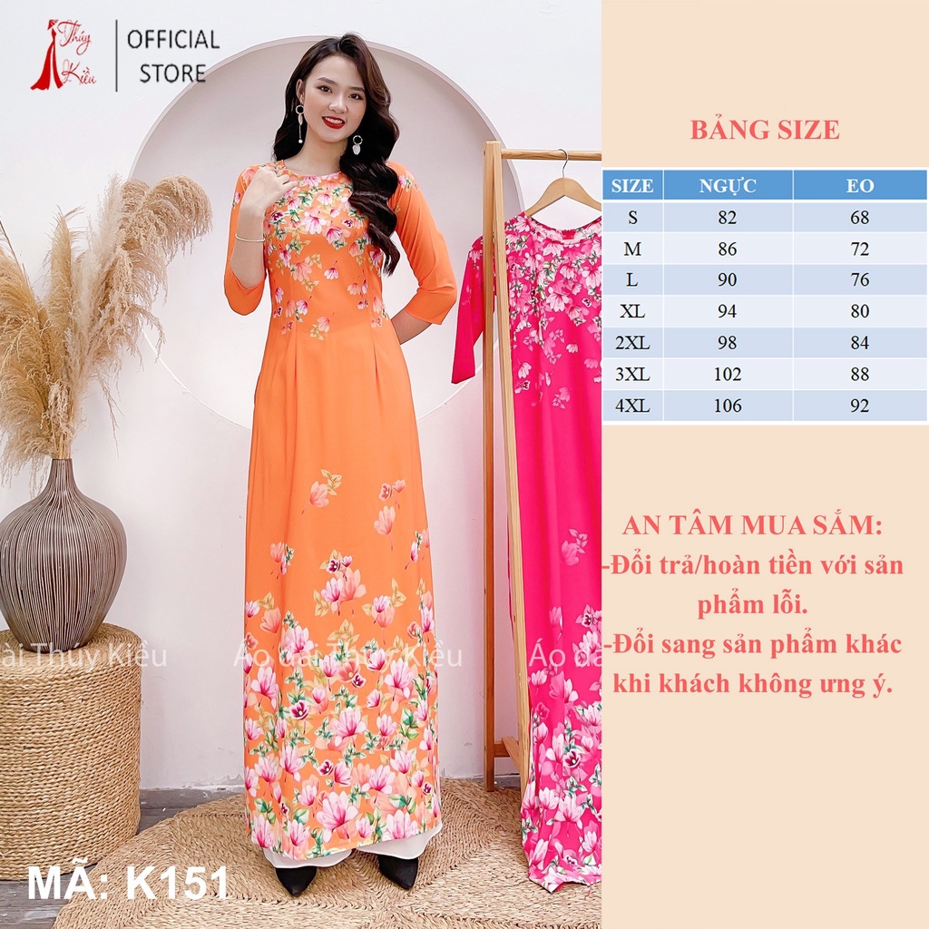 Áo dài nữ thiết kế đẹp may sẵn truyền thống cách tân tết hoa nhí nền cam K151
